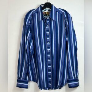 Robert Graham Men’s Multicolor Striped Button Down Shirt Contrast Cuffs Sz XL